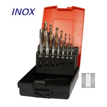 INOX Gewindebohrer Set Durchgang M3-M12inkl.Kernlochbohrer 6151B