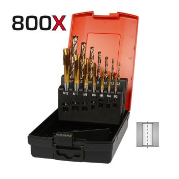 800X Gewindebohrer Set Durchgang M3-M12inkl.Kernlochbohrer 6151B
