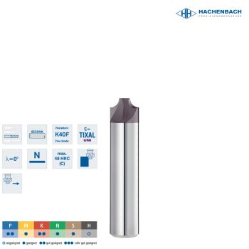 VHM Viertelkreisfräser konkav R0,82 Zähne / R0,8 / 0,8/2,5x3,0x50x3h5 / 6535HA