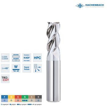 VHM HPC Schaftfräser AluStar Ø 8 short3 Zähne / CF0,10 / 8x9x55x8h6, D3/L3=7,7/17