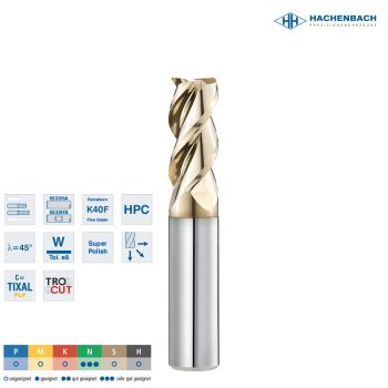 VHM HPC Schaftfräser AluStar Ø 8 short3 Zähne / CF0,10 / 8x9x55x8h6, D3/L3=7,7/17