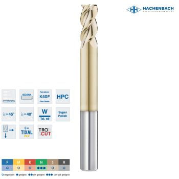 VHM HPC Schaftfräser AluStar Ø 8 LongNeck3 Zähne / CF0,10 / 8x16x100x8h5, D3/L3=7,7/60