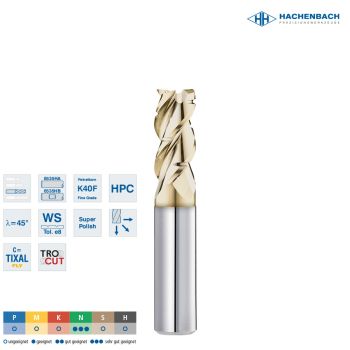 VHM Schaftfräser AluStar-SplitCutØ 83 Zähne / CF0,10 / 8x19x63x8h5, D3/L3=7,7/27