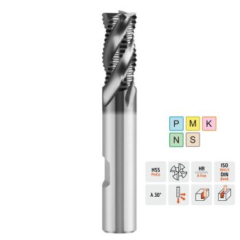 HSS PM Schruppfräser Typ HR Ø 12mm 30°Z4 / HB-Schaft Ø 12mm / GL=83mm / SL=26mm