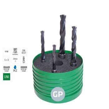 Bohrer VHM TiAlN 5xD IK UNISet, 4,2, 5,0, 6,8, 8,5 - HB-Schaft
