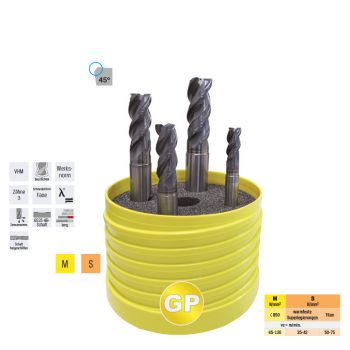 Schaftfr.VHM-Alno.ungl. m.Fase4-tlg.Set INOX 6,8,10,12    GP