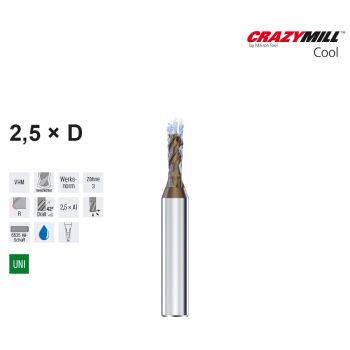 MIKRON CrazyMill Cool P&S Corner radius 2.5 x d1,00mm - R 0,10 - Z3 - Type A