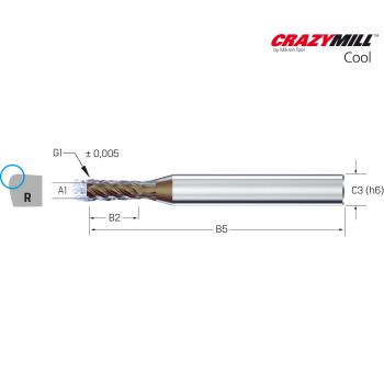 MIKRON CrazyMill Cool Corner radius 2 x d1,00mm - R 0,10 - Z4 - Type A
